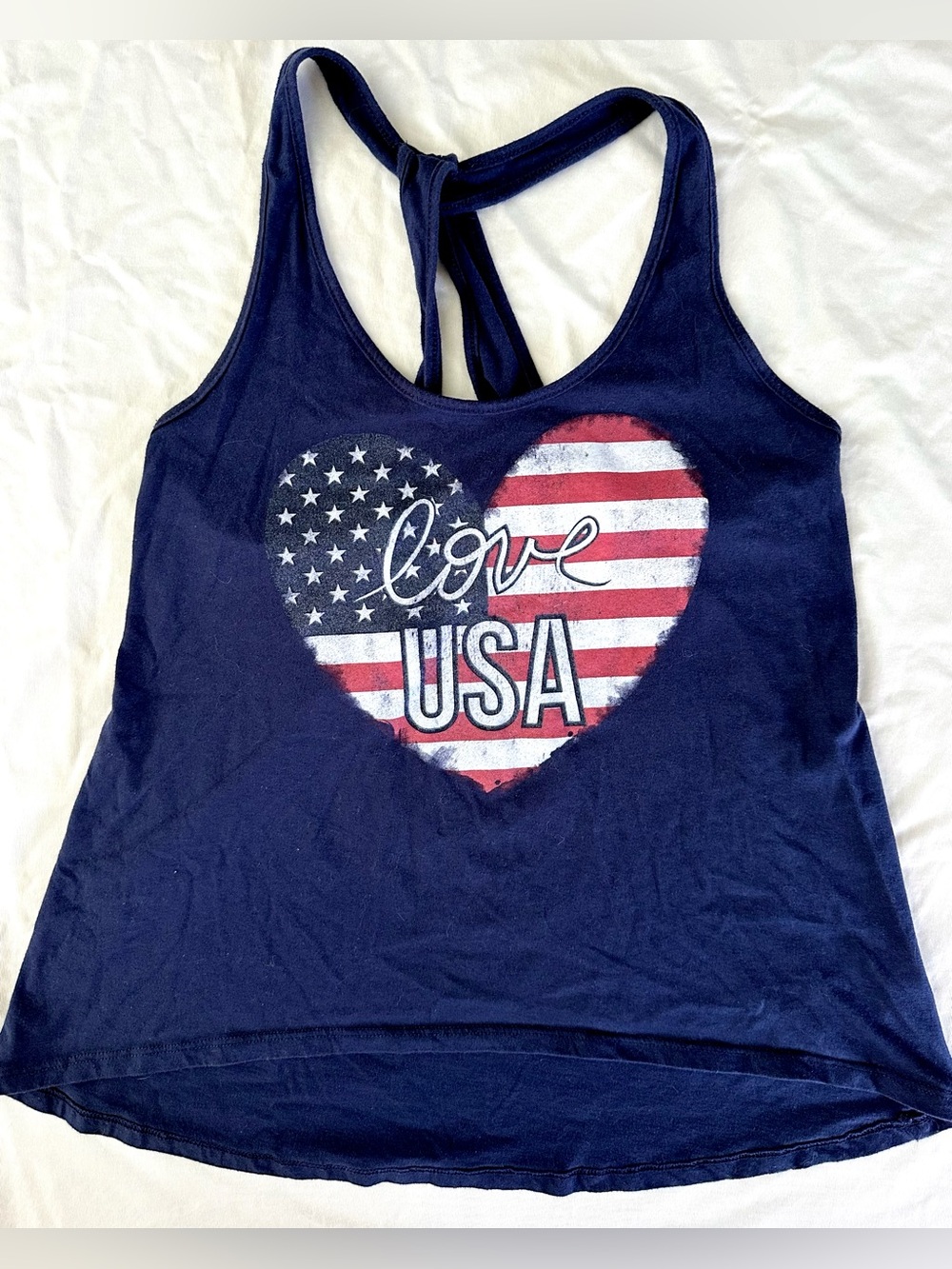 Made in the USA Love USA Patriotic Racerback Tank Top Women’s Medium Navy